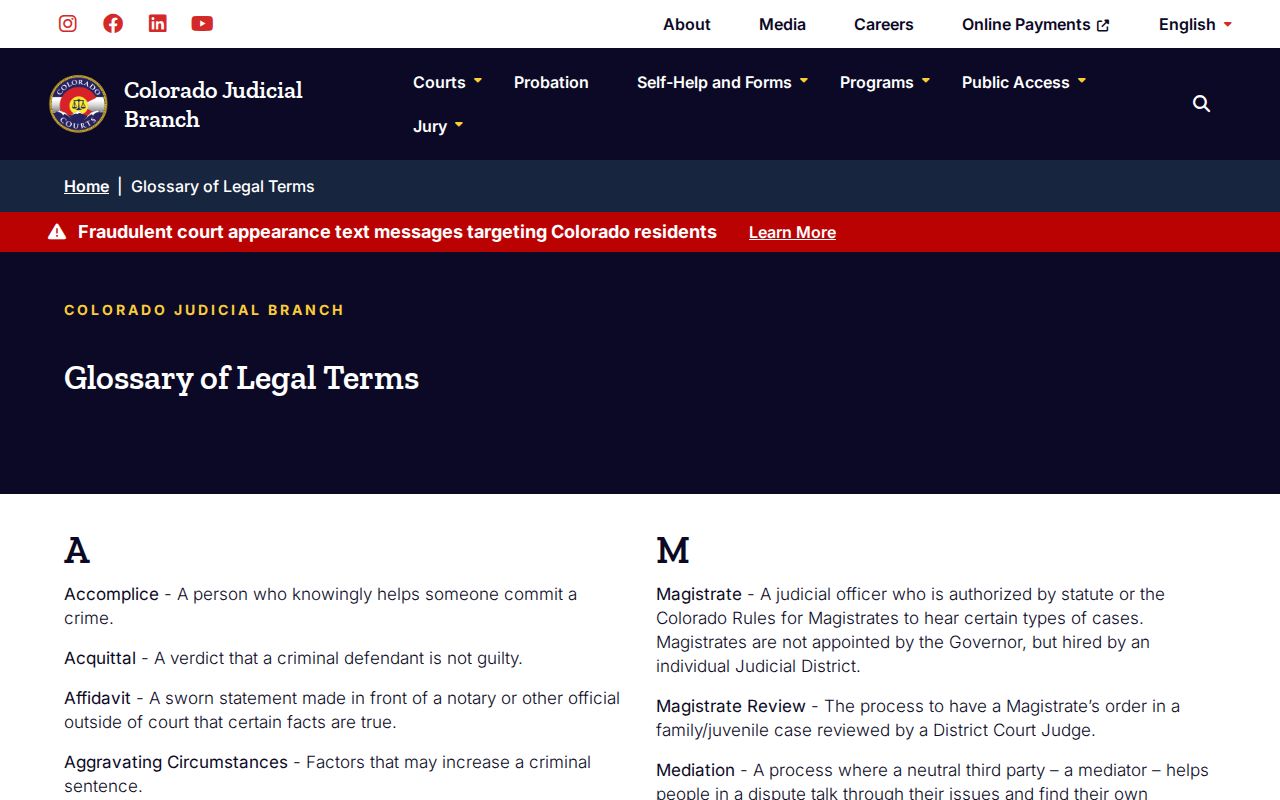 Saguache County arrest warrant legal term glossary