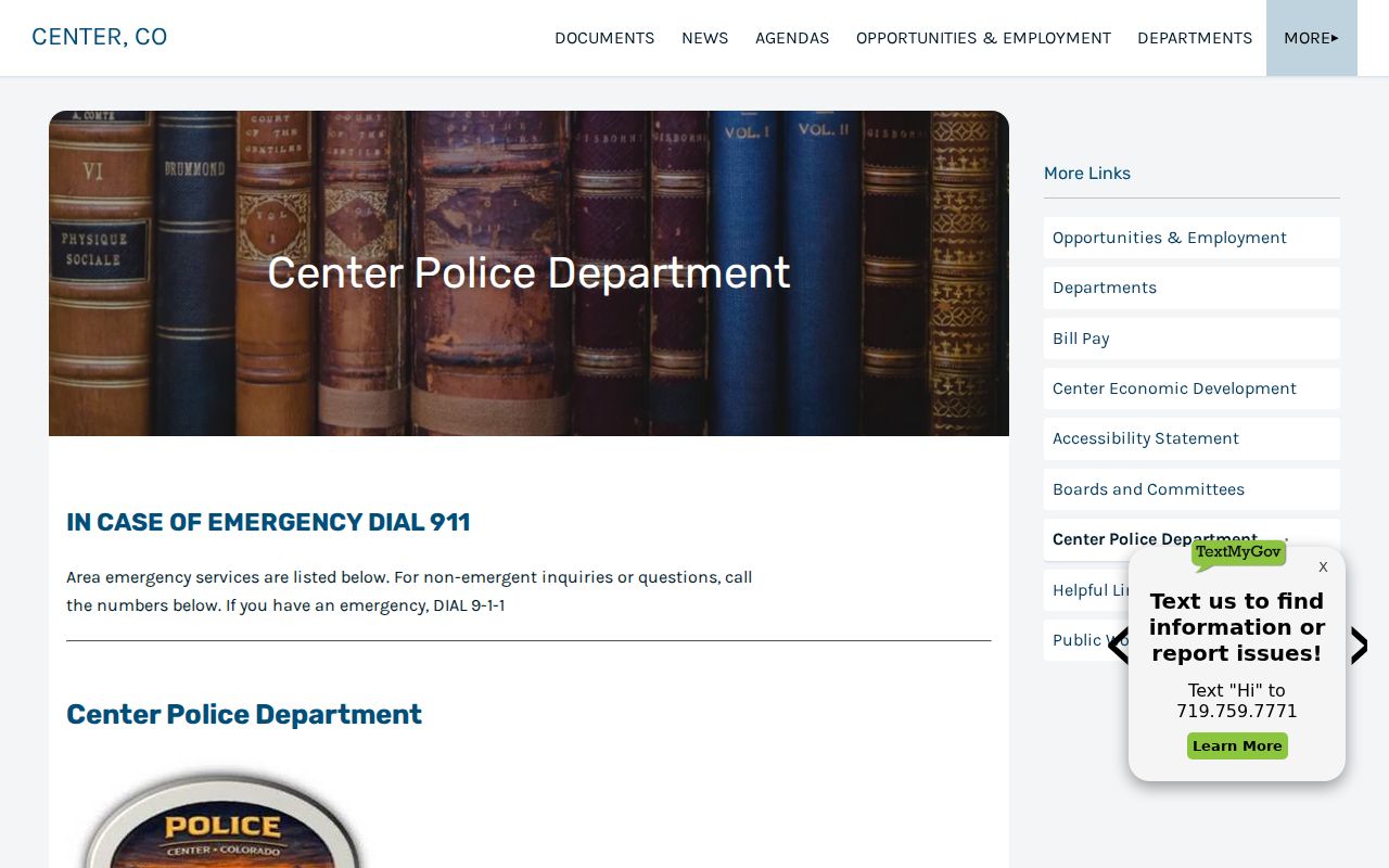 Center Police Department contact route for Center warrants